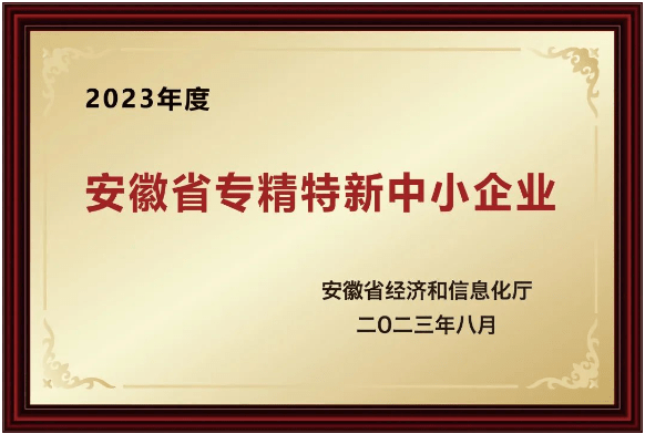 安徽省“專(zhuān)精特新“中小企業(yè)榮譽(yù)稱(chēng)號