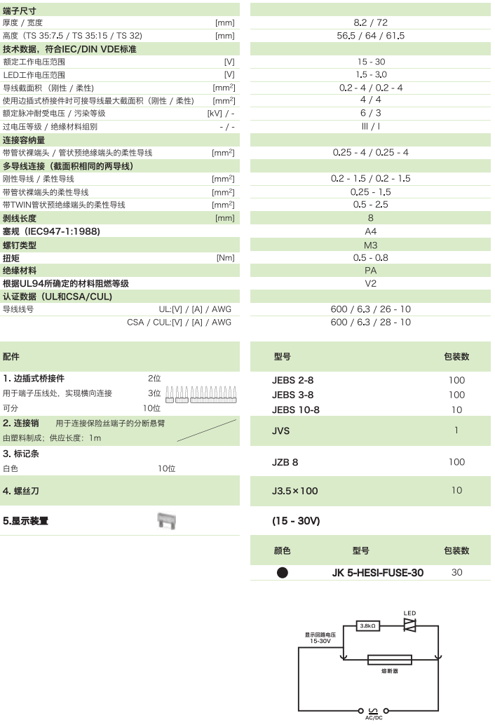 分斷旋臂式保險絲端子 JK5-HESI-FUSE-30(帶發(fā)光顯示)